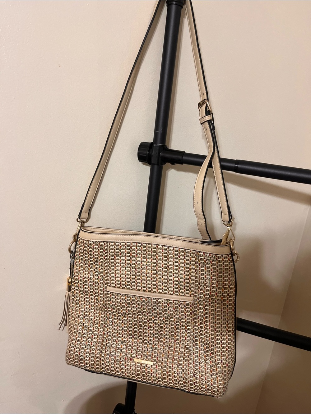 Simply Noelle Woven Crossbody Shoulder Bag in Beige